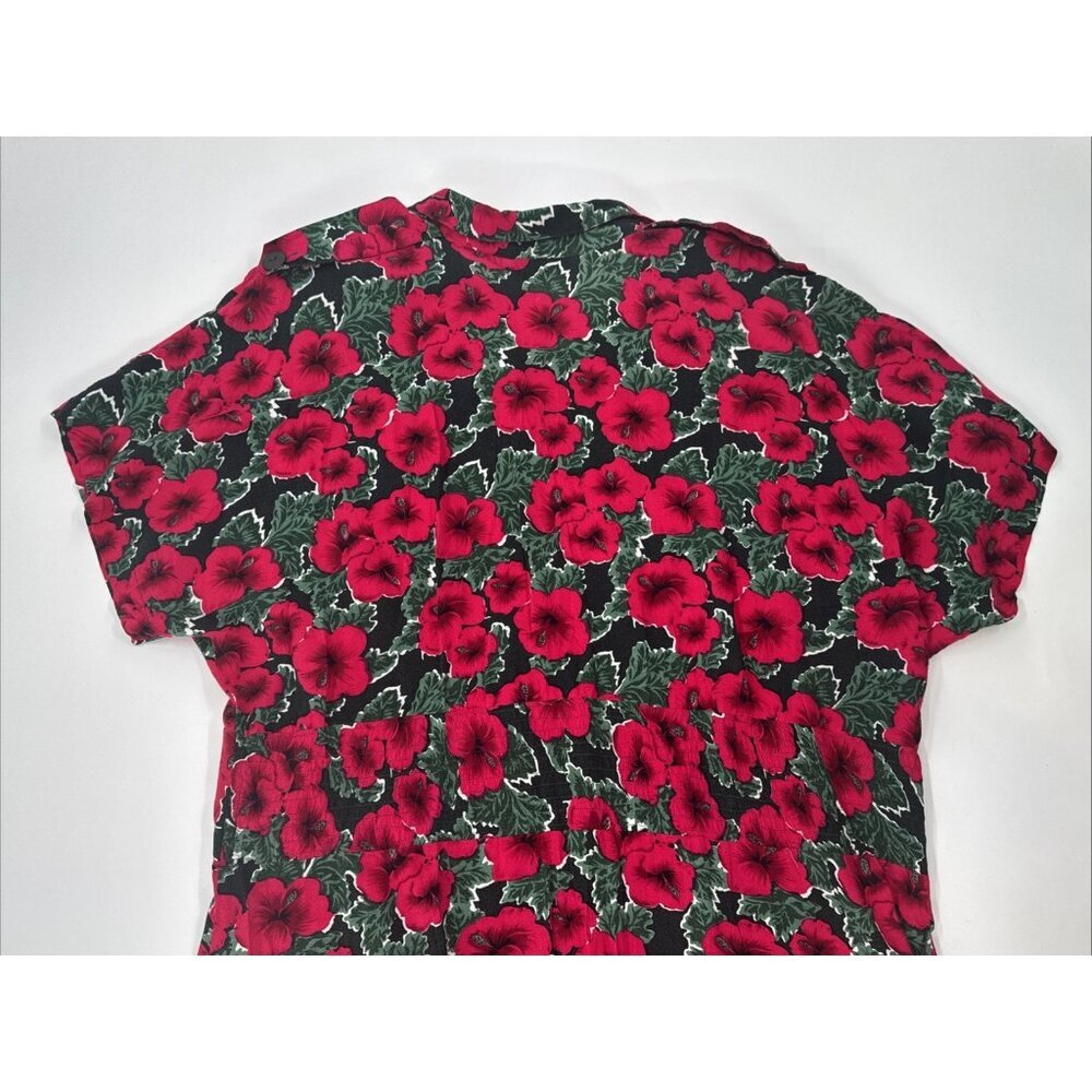 Vintage 80s Caroline Wells Dress 24W Long Red Floral Pleated Button Victorian - Picture 11 of 12